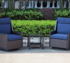 3 Piece Outdoor Swivel Chair Set, Dark Brown/Navy