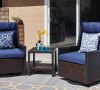 3 Piece Outdoor Swivel Chair Set, Dark Brown/Navy
