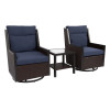 3 Piece Outdoor Swivel Chair Set, Dark Brown/Navy