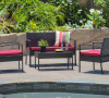 Teaset 4-Piece All-Weather Wicker Patio Seating Set Black/Red