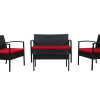 Teaset 4-Piece All-Weather Wicker Patio Seating Set Black/Red