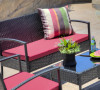 Teaset 4-Piece All-Weather Wicker Patio Seating Set Black/Red