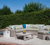 5 Piece Outdoor Rattan Sectional Set, Gray/Beige