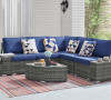 6 Piece Outdoor Wicker Sectional Seating Set, Gray/Navy