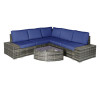 6 Piece Outdoor Wicker Sectional Seating Set, Gray/Navy