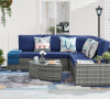 6 Piece Outdoor Wicker Sectional Seating Set, Gray/Navy