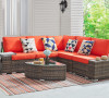 6 Piece Outdoor Wicker Sectional Seating Set, Brown/Orange1
