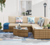 6 Piece Outdoor Wicker Sectional Seating Set, Hazelnut/Beige