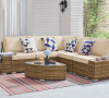 6 Piece Outdoor Wicker Sectional Seating Set, Hazelnut/Beige