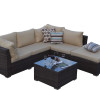 Jicaro 5 Pieces Outdoor Wicker Sectional Sofa Set, Dark Brown/Beige