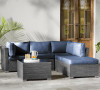 Jicaro 5 Pieces Outdoor Wicker Sectional Sofa Set, Gray/Navy